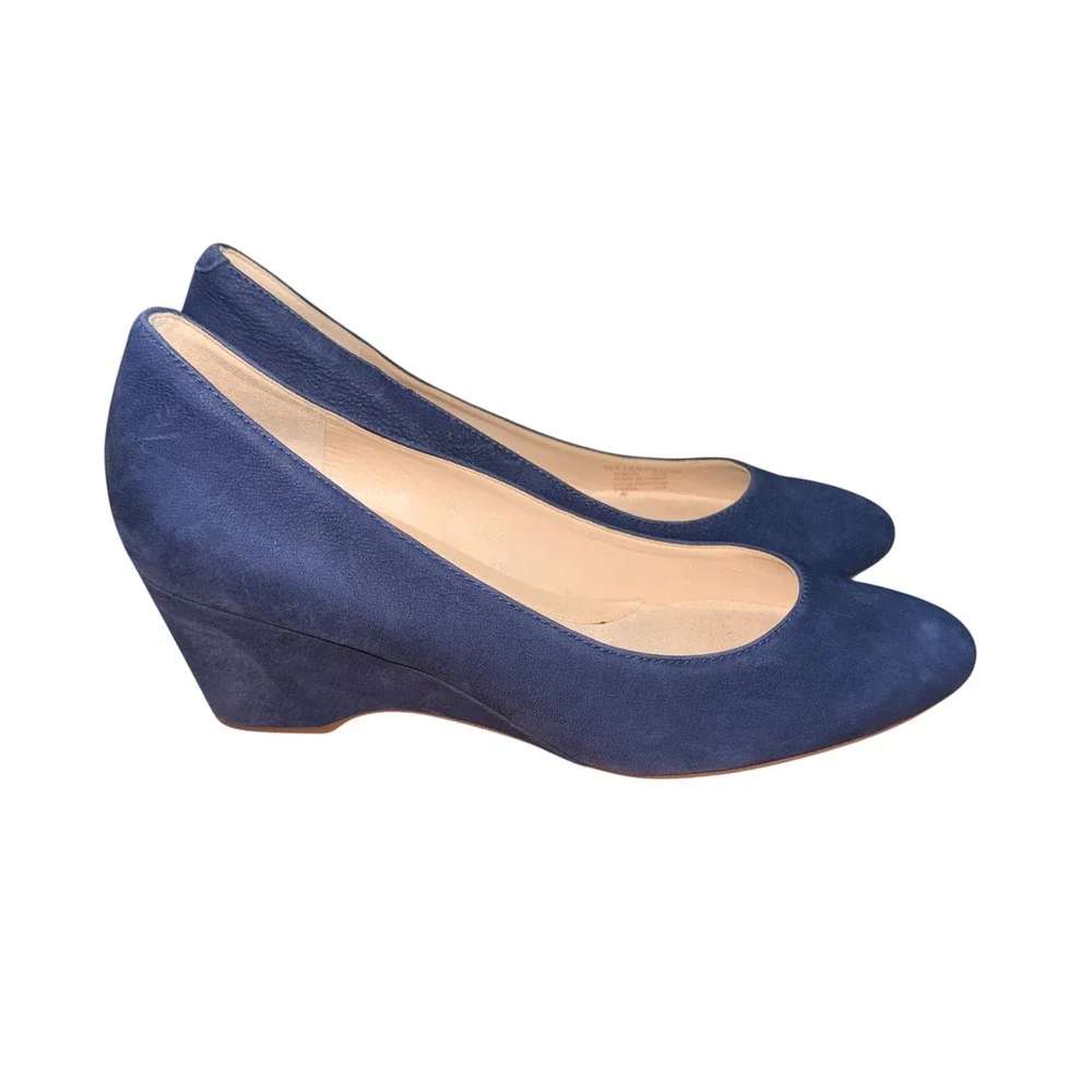 Cole Haan Tali Grand Waterproof Wedge Pump Womens 6.5B Pre-Owned Heel Blue Suede
